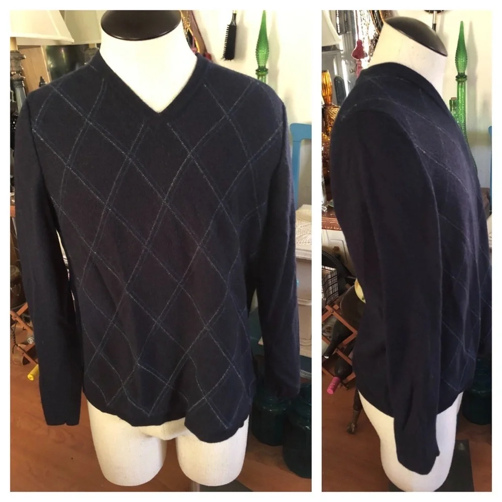 Blue Argyle Wool Sweater